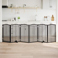 vidaXL Dog Gate with Door Foldable 6 Panels Black 300 cm Poplar Wood