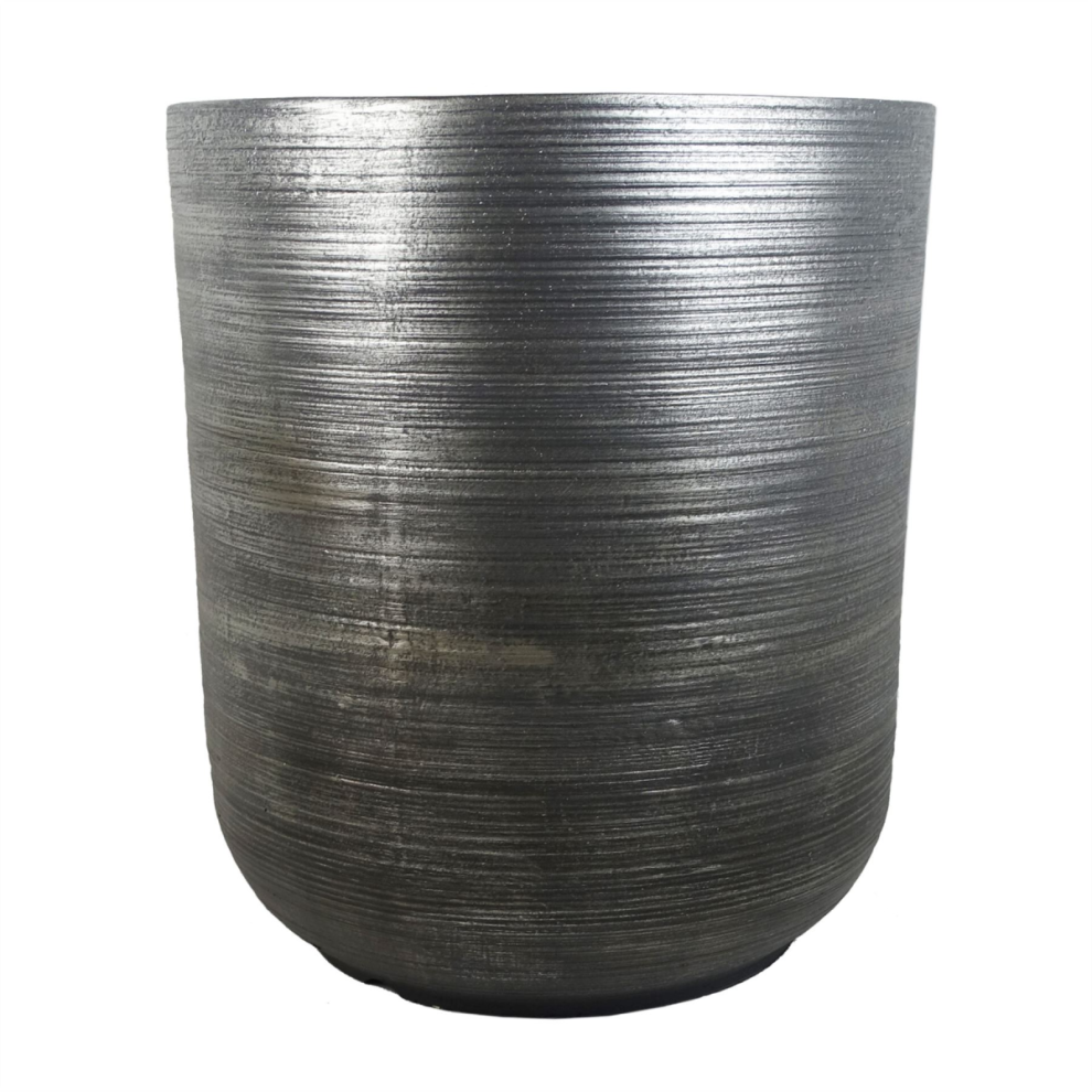 Leaf 39Cm X 33Cm Coya Ridged Planter Large Composite Plant Pot Silver