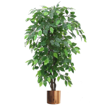 120cm Artificial Ficus Tree / Plant - Large Bushy Shape Copper Metal Planter