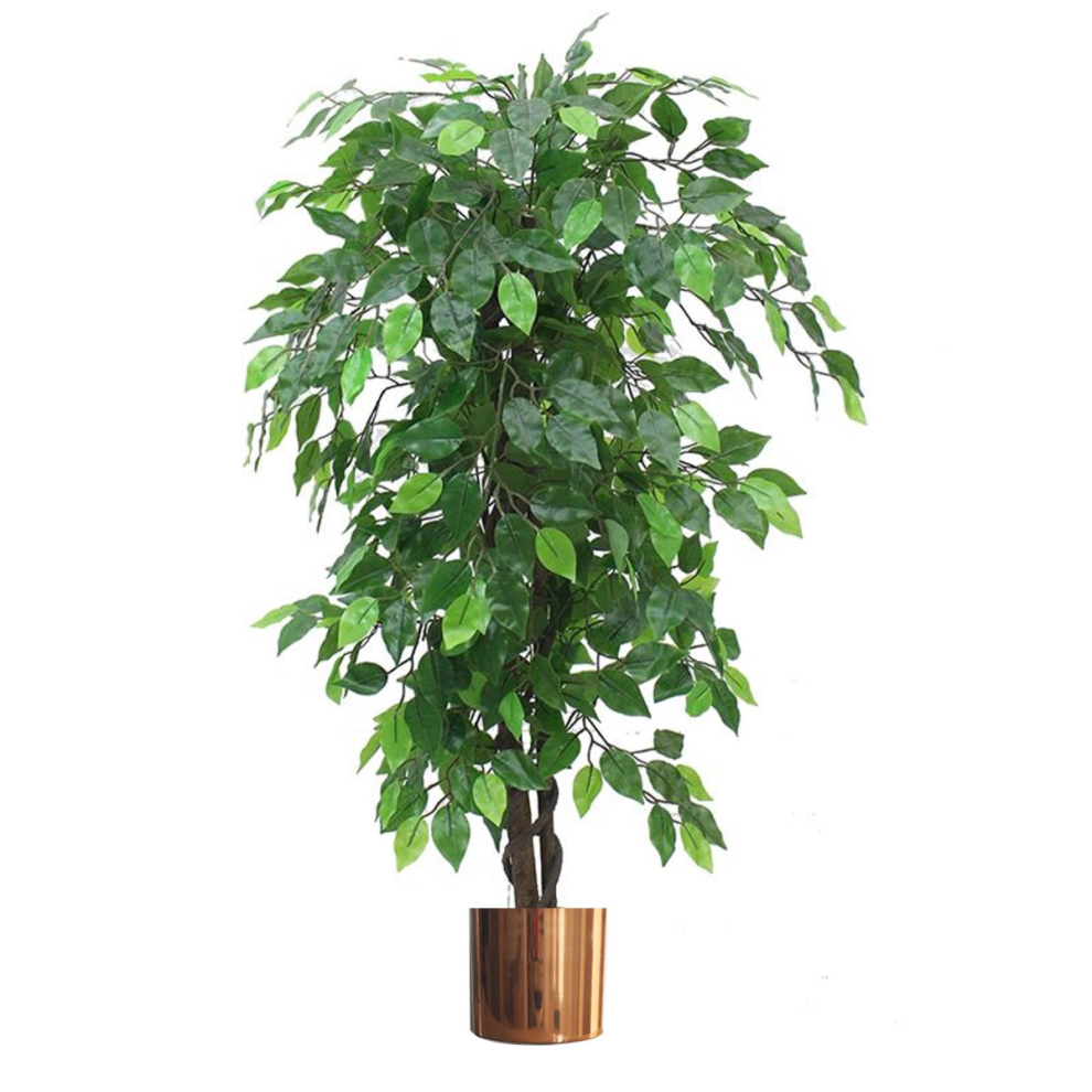 Leaf 120Cm Artificial Ficus Tree / Plant - Large Bushy Shape Copper Metal Planter