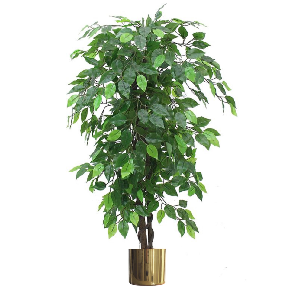 Leaf 120Cm Artificial Ficus Tree / Plant - Large Bushy Shape Gold Metal Planter