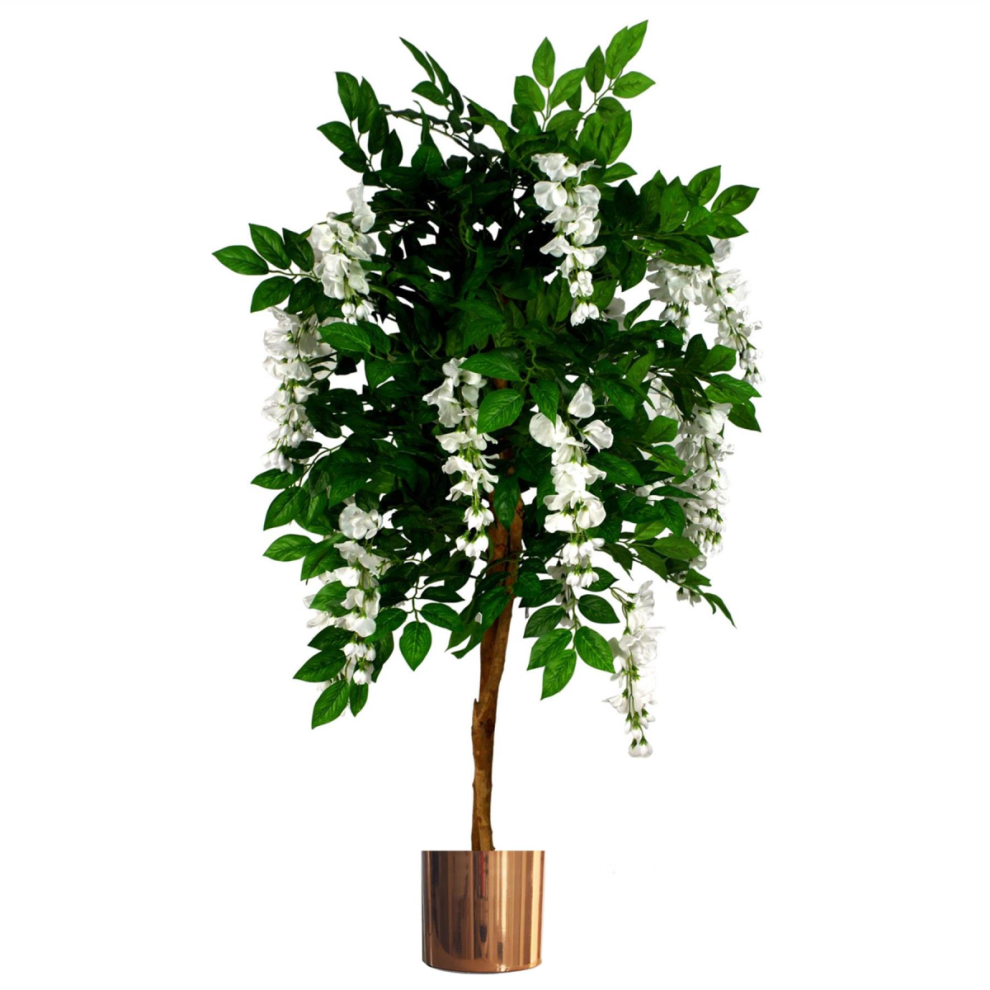 Leaf 130Cm Luxury Artificial Tree Flowers - Premium Range Copper Metal Planter Wisteria/White