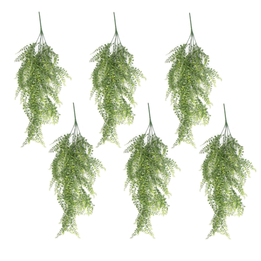 Leaf Pack Of 6 X Hanging Uv And Fire Resistant Artificial Trailing Button Fern Plant 82Cm