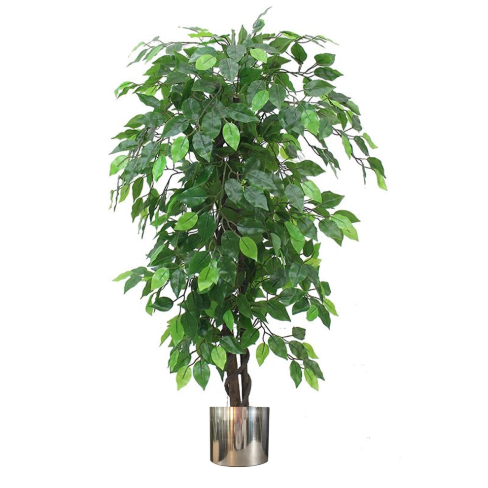 Leaf 120Cm Artificial Ficus Tree / Plant - Large Bushy Shape Silver Metal Planter