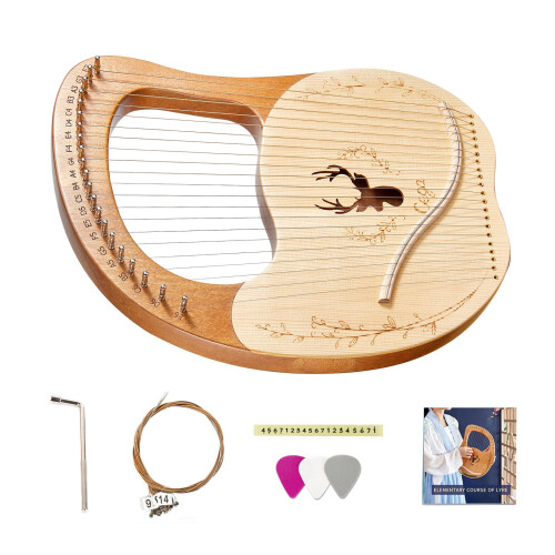 Versatile 21-String Lyre Harp: Mahogany Back & Music Stickers 2