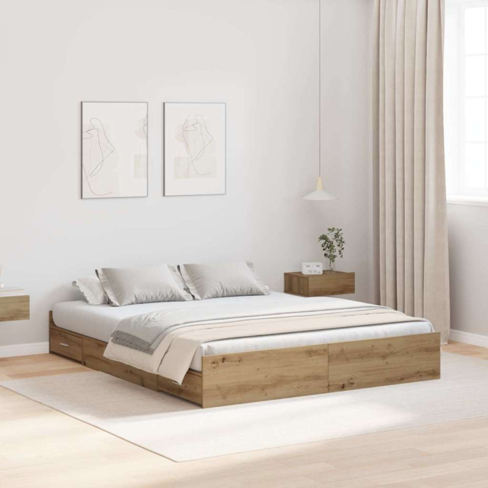 vidaXL Storage Bed Frame Artisan oak 160 x 200 cm Engineered wood