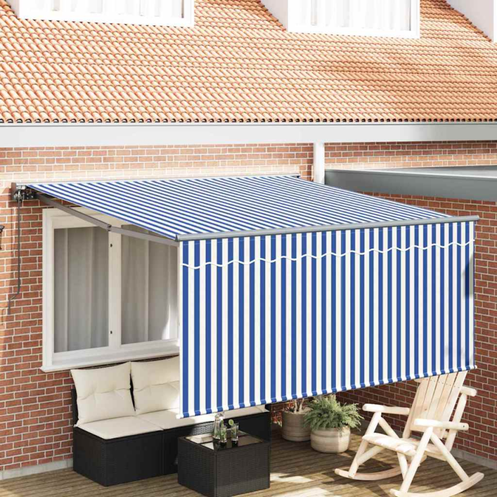 vidaXL Retractable Awning Manual Blue and anthracite 350 x 250 cm