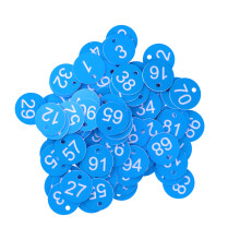 100 pezzi Etichetta a forma di alveare blu-bianca 3,5 cm, foro da 4 mm
