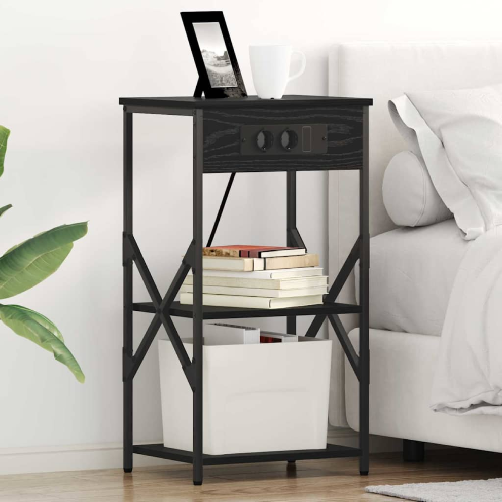 vidaXL Bedside Cabinets with Shelf 2 pcs Black oak 41 x 31 x 76 cm