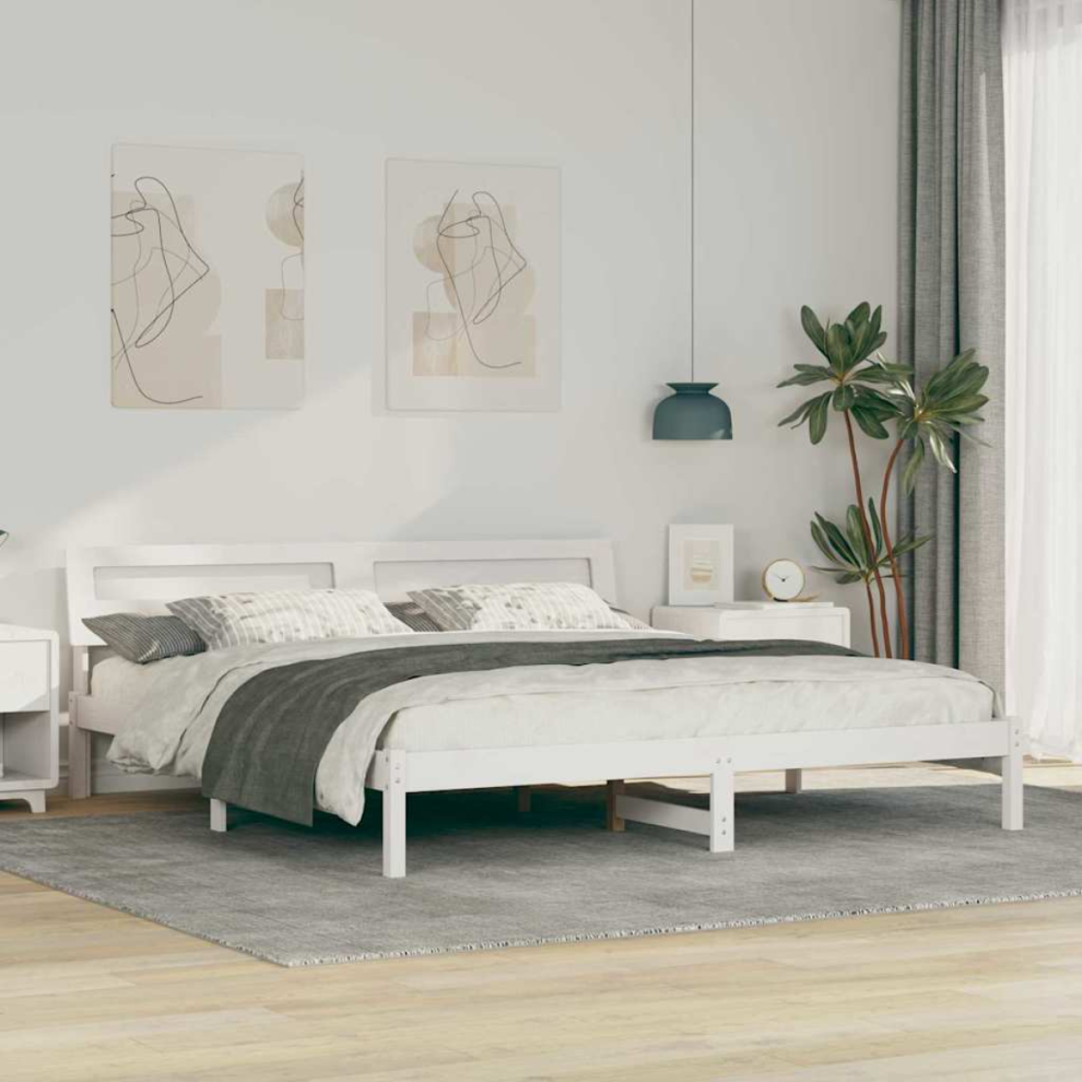 Vidaxl Bed Frame With Headboard 180 X 200 Cm Solid Pine Wood White