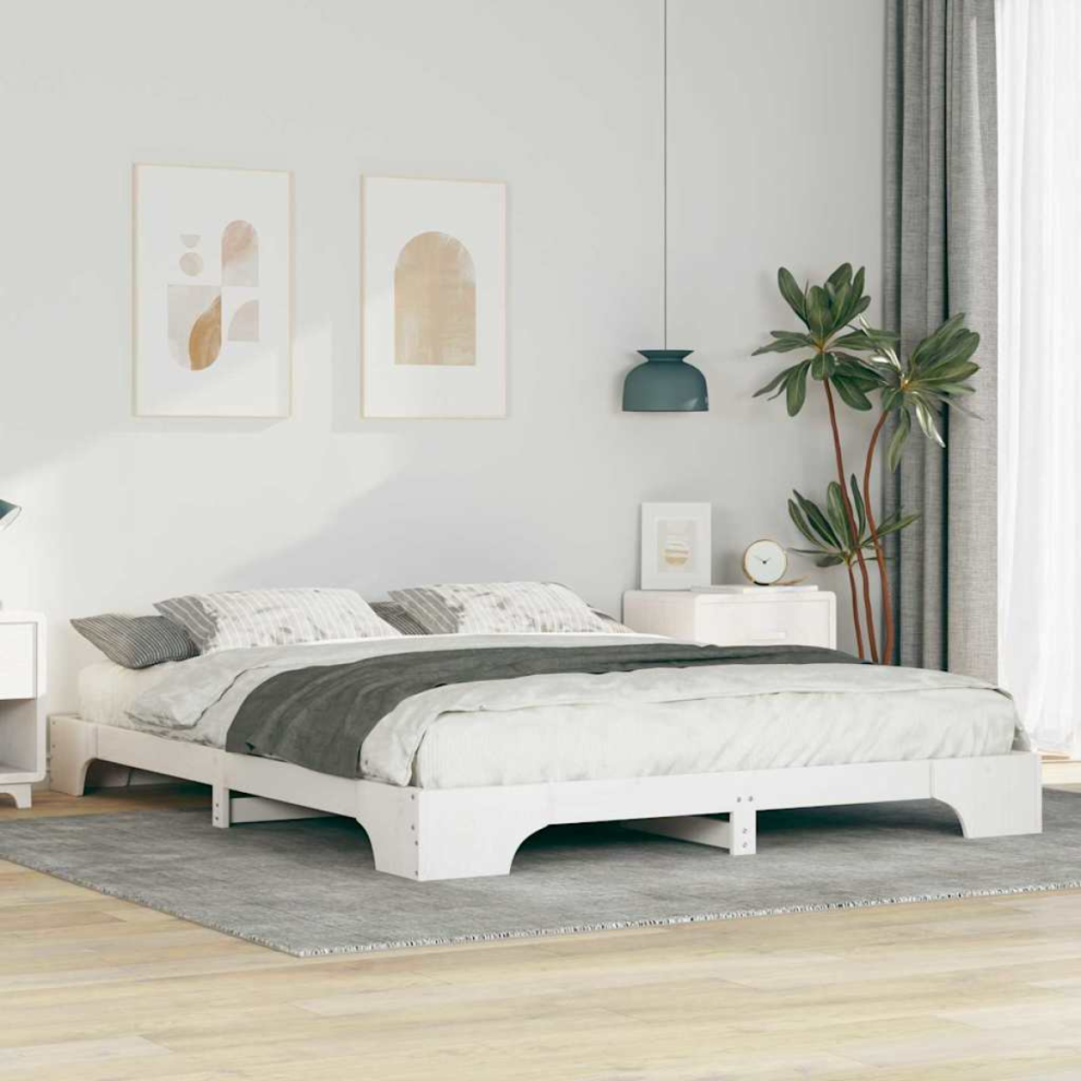 Vidaxl Floor Bed Frame With Storage Solid Pine Wood White
