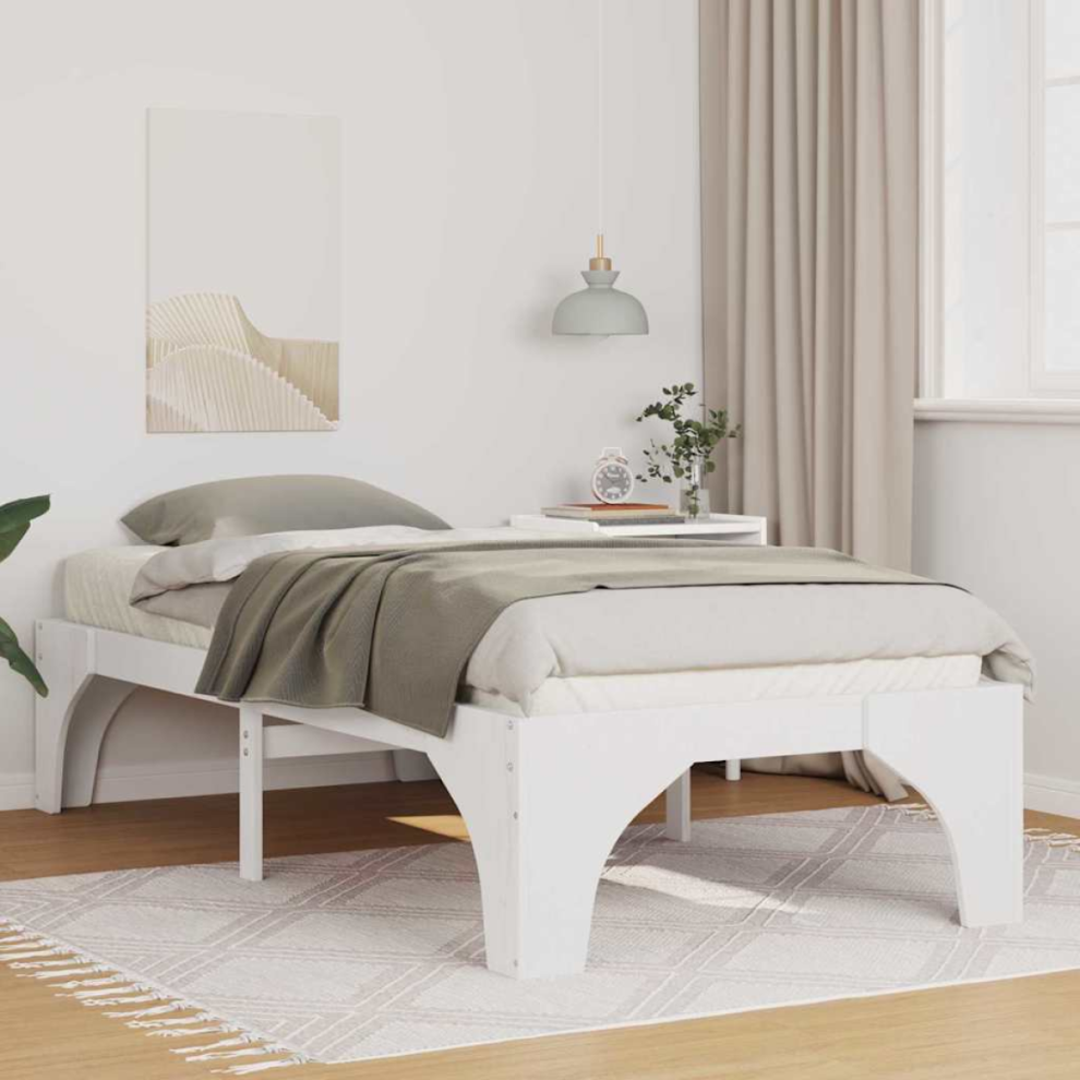 Vidaxl Floor Bed Frame With Storage Solid Pine Wood White