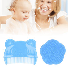 2 Stück Baby Kopfhautbürstenset Weiche Sensorische Silikon-Badetücher Bequeme Neugeborene Kopfhaut Badewerkzeug Blau