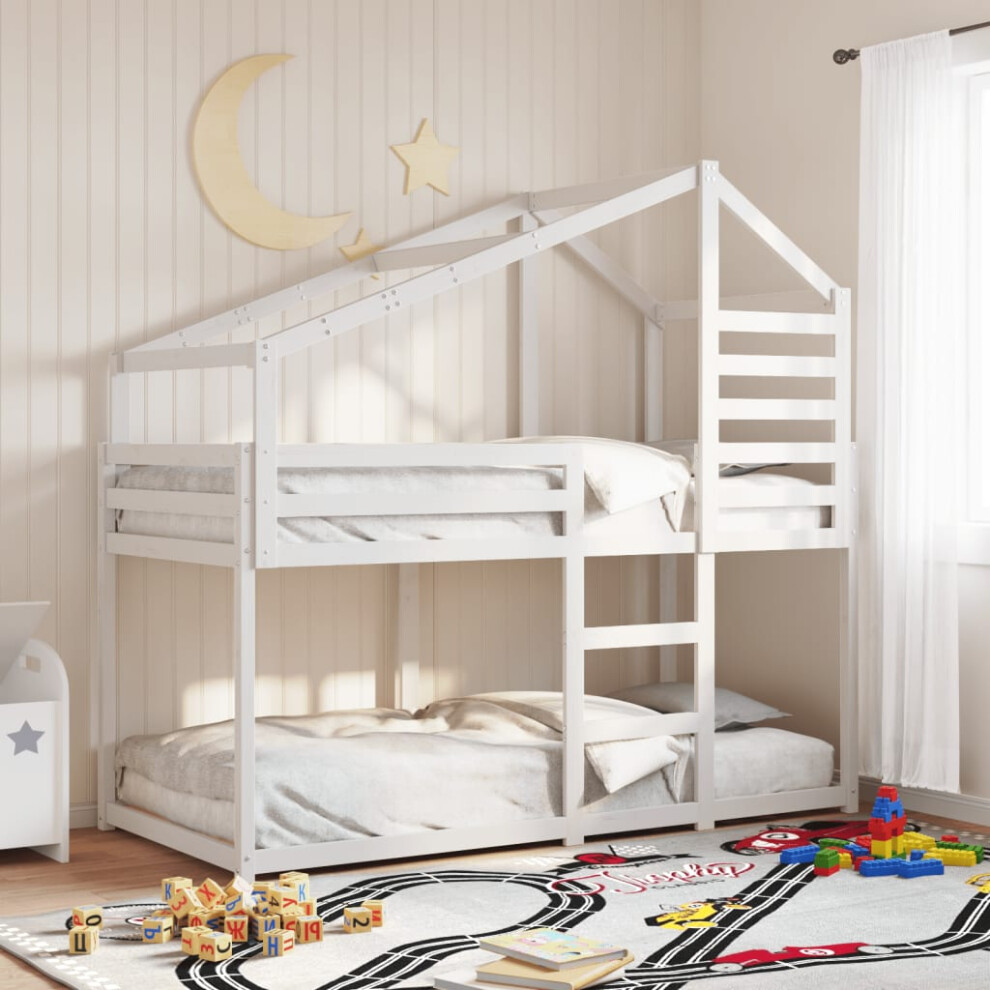 Vidaxl White Bunk Bed With Roof 90X190 Cm Solid Wood Pine