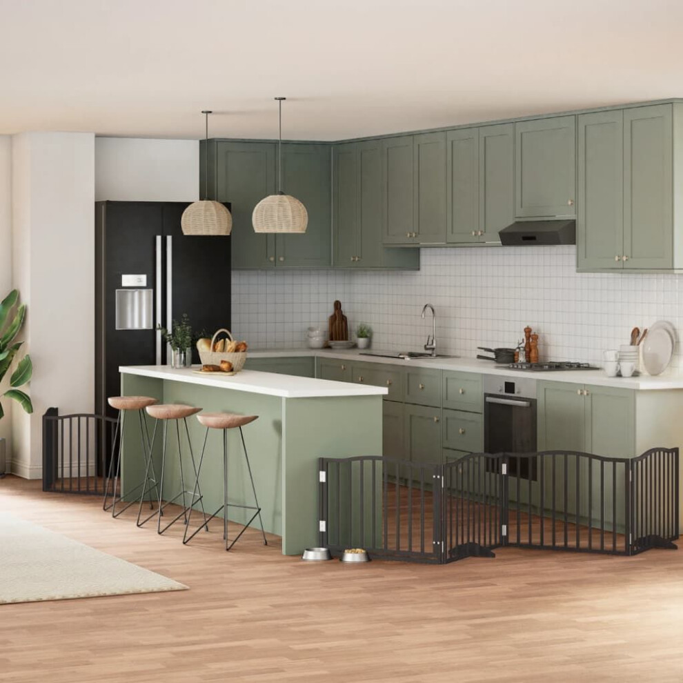 vidaXL Dog Gate with Door Foldable 8 Panels Black 640 cm Poplar Wood-image-OPC-PJKPJC8-NEW