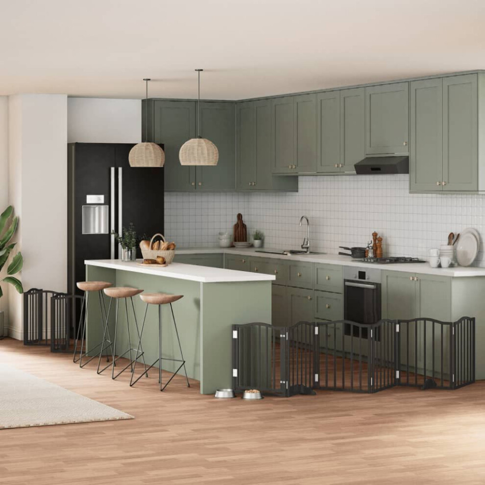 vidaXL Dog Gate with Door Foldable 12 Panels Black 600 cm Poplar Wood-image-OPC-PJKPJD2-NEW