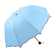 (Blue) Lovely Women Lotus Leaves Anti UV Dome Parasol Outdoor Sun/Rain Folding Umbrella