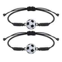 Football Bracelets Pack of 2, Adjustable Woven Friendship Bracelets with Metal Football Charms for Kids and Teens