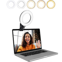 (123) Videoconferentieverlichtingsset, ringlampclip op laptopmonitor met 5 dimbare kleuren en 5 helderheidsniveaus