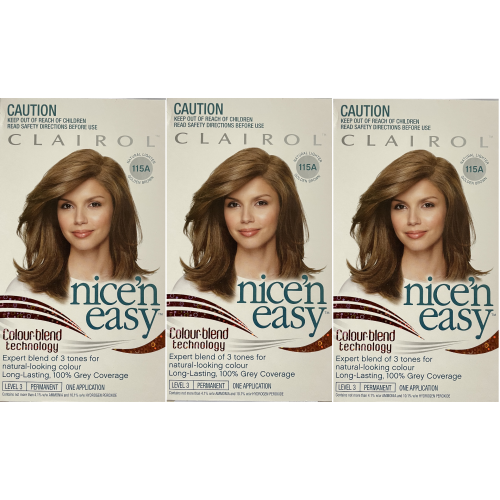 3 x Clairol Nice 'n Easy Colour Blend Technology Hair Dye- 115A Natural Lighter Golden Brown