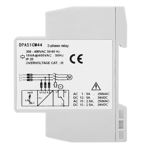 (945)Dpa51cm44 Relais de surveillance triphasé, protecteur de séquence de phases, 208-480 Vca 2