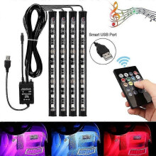 (1872) 4x 9led RGB auto-interieur sfeer voetruimte stripverlichting USB-oplader decorlamp afstandsbediening