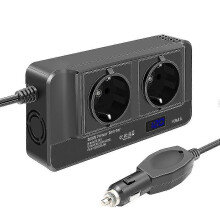 (2011) 200W auto-omvormer, spanningsomvormer 12V naar 220V met slimme tijdweergave LCD, 2 stopcontacten