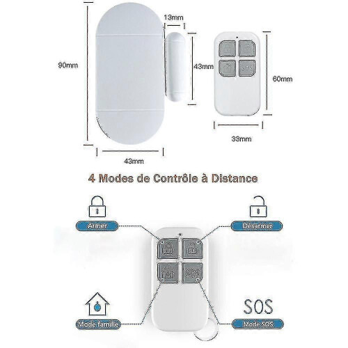 (132463) Allarme per porte e finestre, rilevatori wireless per porte e finestre con telecomando e batterie, 1
