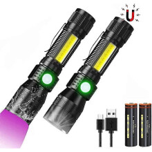 (132474) LED-zaklamp met 395 nm UV-lamp, Itoncs 3000 mAh USB-magneet COB waterdichte zaklamp, Zoom Tactical