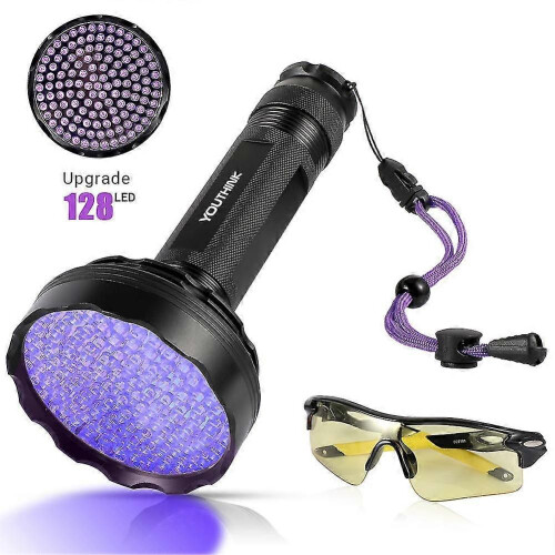 (132959) Linterna UV con gafas protectoras, 128 leds, 395 nm ultravioleta 1
