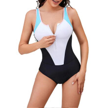 (2046) Traje de ba?o enterizo para mujer, corte alto, con cremallera frontal, cómodo y deportivo