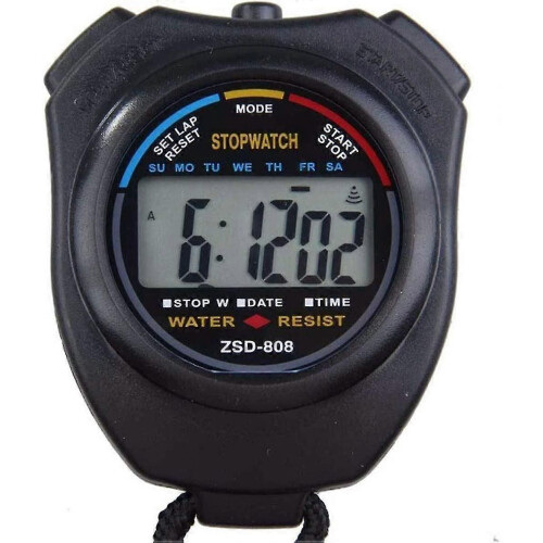 (861) Cronometro digitale professionale sportivo, resistente all'acqua, ampio display con data, ora
