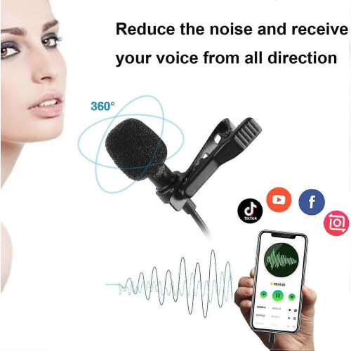 (1313) Micrófono de solapa, micrófono de solapa para celular y PC, micrófono con clip y extensión de 2