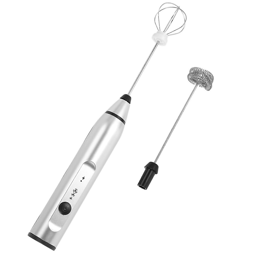 For Rechargeable Electric Milk Frother With 2 Whisks Handheld Foam Maker