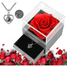 (1671)Eternal Rose Gift Box, rozendoos met handgemaakte geconserveerde rozen en zilver