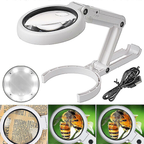(632) 8 Led-lampjes vergrootglas met standaardklem