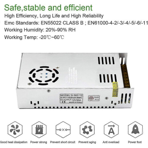 (760)Power Supply Regulated Switch, 12v 30a Dc Universal Regulated Switching Power 2