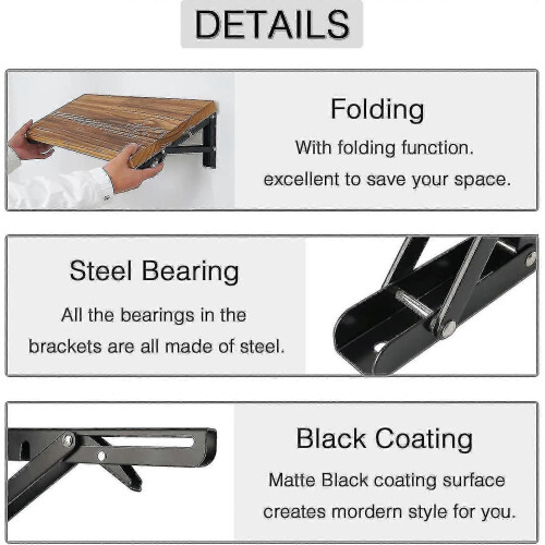 (827)2pcs Folding Shelf Brackets - Heavy Duty Metal Collapsible Triangle Shelf Bracket, Diy Wall Mounted 1