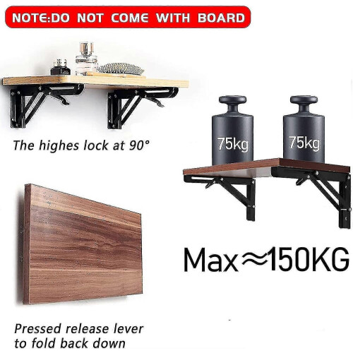 (827)2pcs Folding Shelf Brackets - Heavy Duty Metal Collapsible Triangle Shelf Bracket, Diy Wall Mounted 2