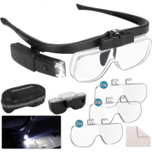 (959) Hoofdbandloepbril met licht, handsfree LED-verlichte hoofdmontageloep met