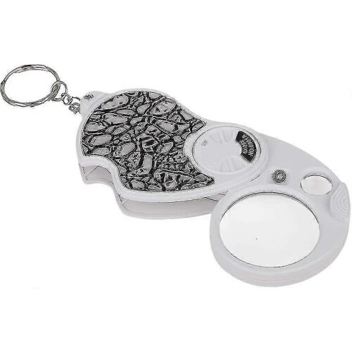 (1123) Bärbart mini-vikbart LED-förstoringsglas med nyckelring (silver) 1