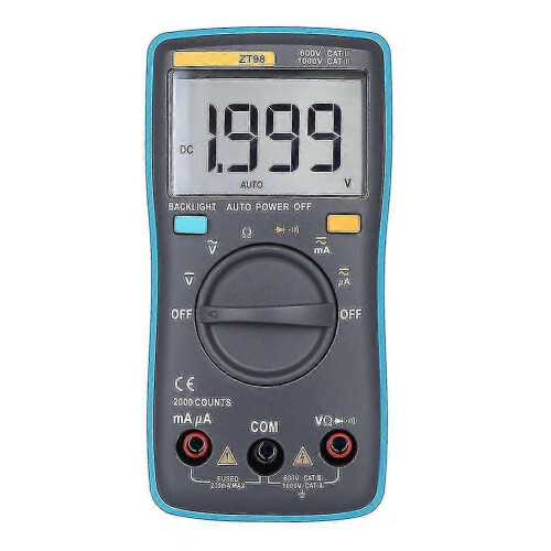(1150) Multímetro digital ZT98 de 2000 cuentas con rango automático, amperímetro CA/CC, comprobador