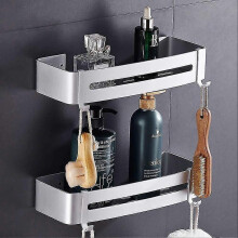 (1336) Estante de ducha sin taladrar, estante de ba?o de aluminio inoxidable, almacenamiento de 2 estantes
