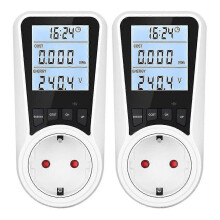 (523) 2x sähkömittari pistorasiaan, taustavalolla, LCD-näytöllä, EU-pistoke
