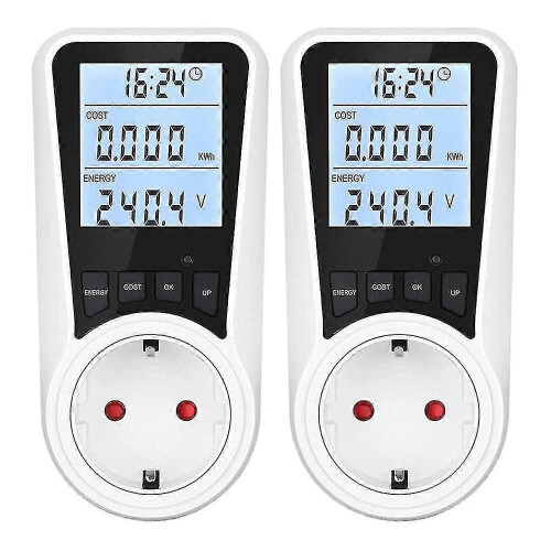 (523)2x Electricity Meter For Socket, With Backlight,lcd Display, Eu Plug