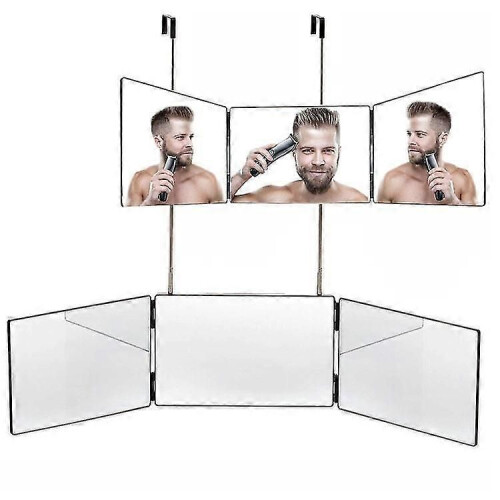 (1633)Scalable Suspension Three-sided Folding Mirror Makeup Mirror Adjustment Height Shaving Mirror 1