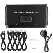 (1661) USB KVM -kytkimen valitsin USB-kytkin ja jatke 4 tietokoneelle, 4 USB-keskittimen porttia näppäimistölle