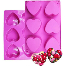 (2076) Stampo in silicone a forma di cuore con 6 fori, compatibile con budino di gelatina per torta