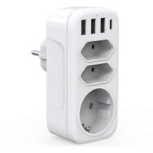 (1146) Enchufe USB, enchufe múltiple 7 en 1 con 3 puertos USB y 1 puerto tipo C, adaptador de enchufe