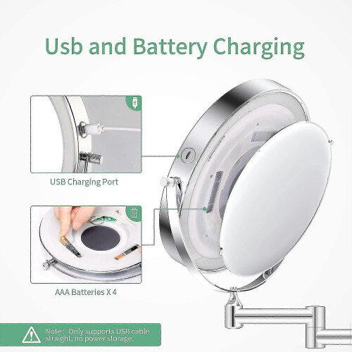 (2159)Wall Mounted Magnifying Mirror With Light, Led Round Bathroom Mirror, 1x/5x Magnification + Usb 2